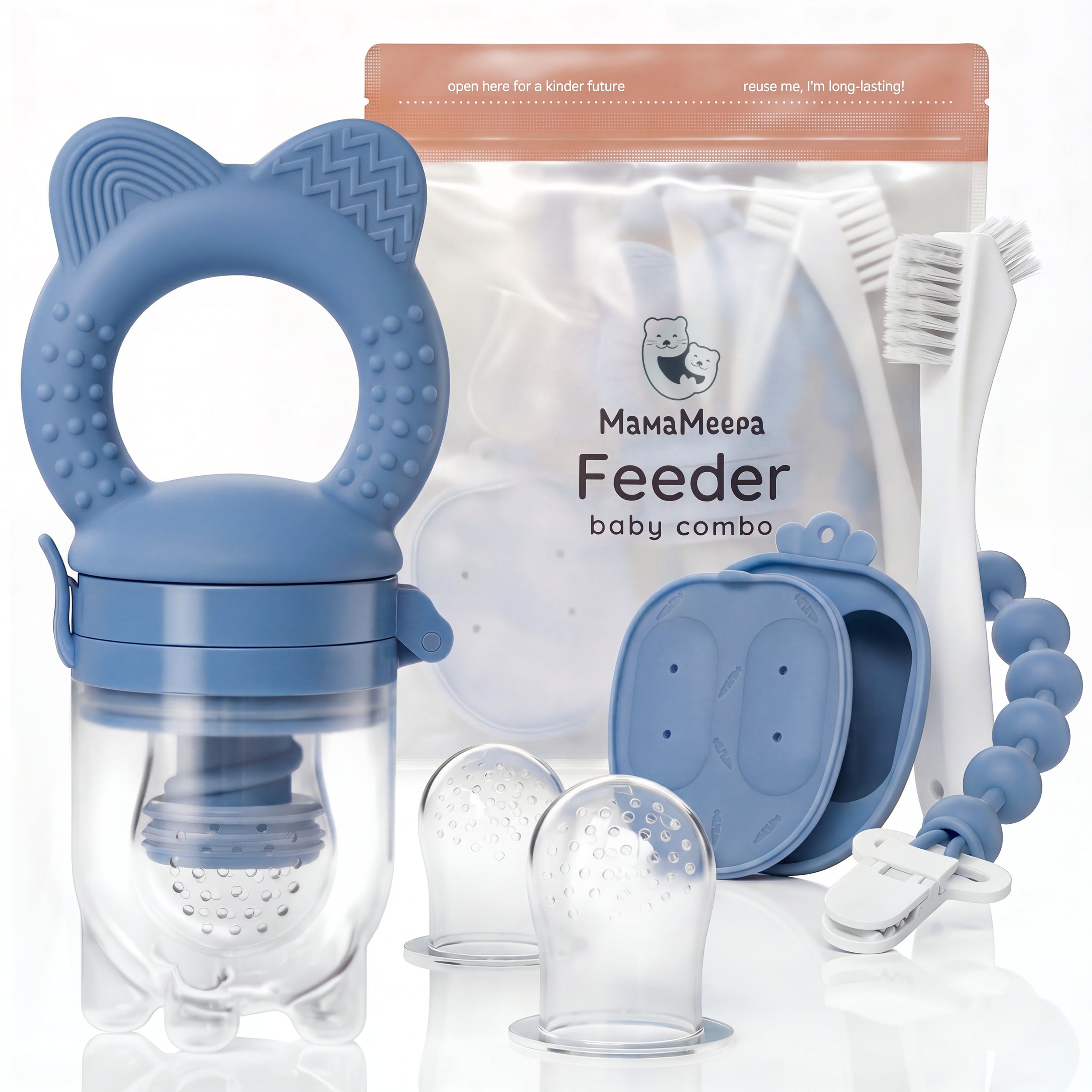 MAMAMEEPA Baby Fruit Feeder & Popsicle Molds Set – Blue