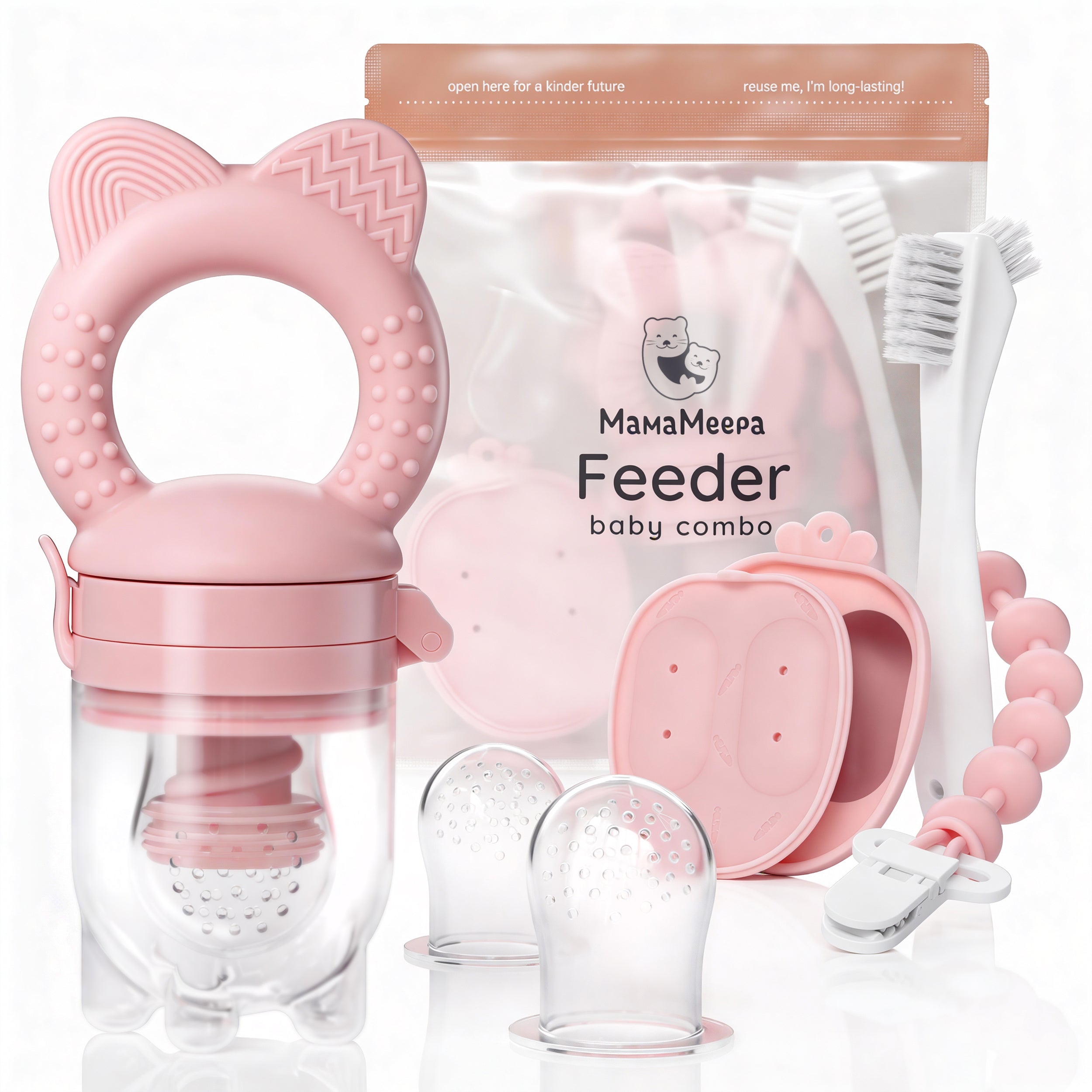 MAMAMEEPA Baby Fruit Feeder & Popsicle Molds Set – Pink