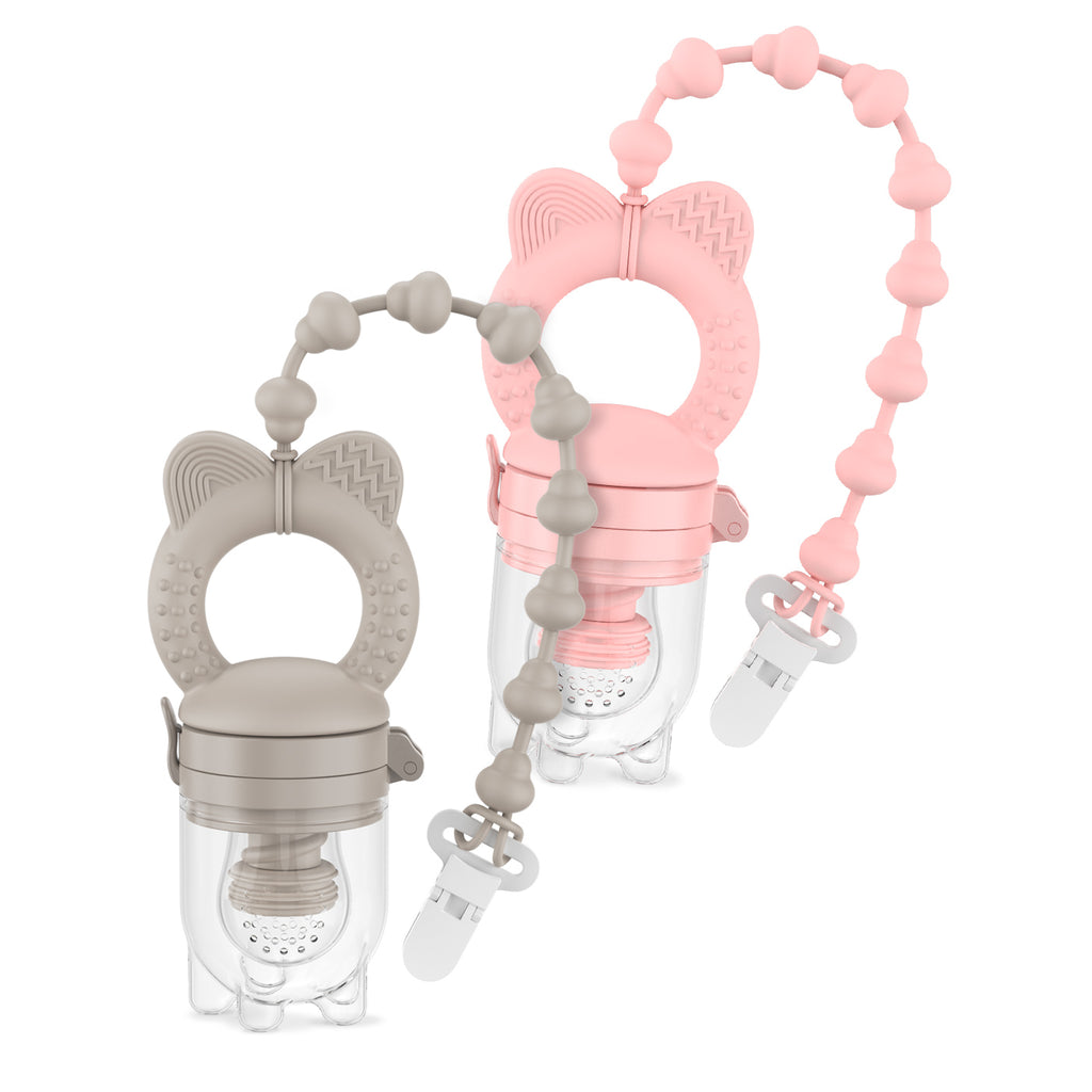 MAMAMEEPA Baby Fruit Feeder & Popsicle Molds Set – Gray/Pink (2-Pack)