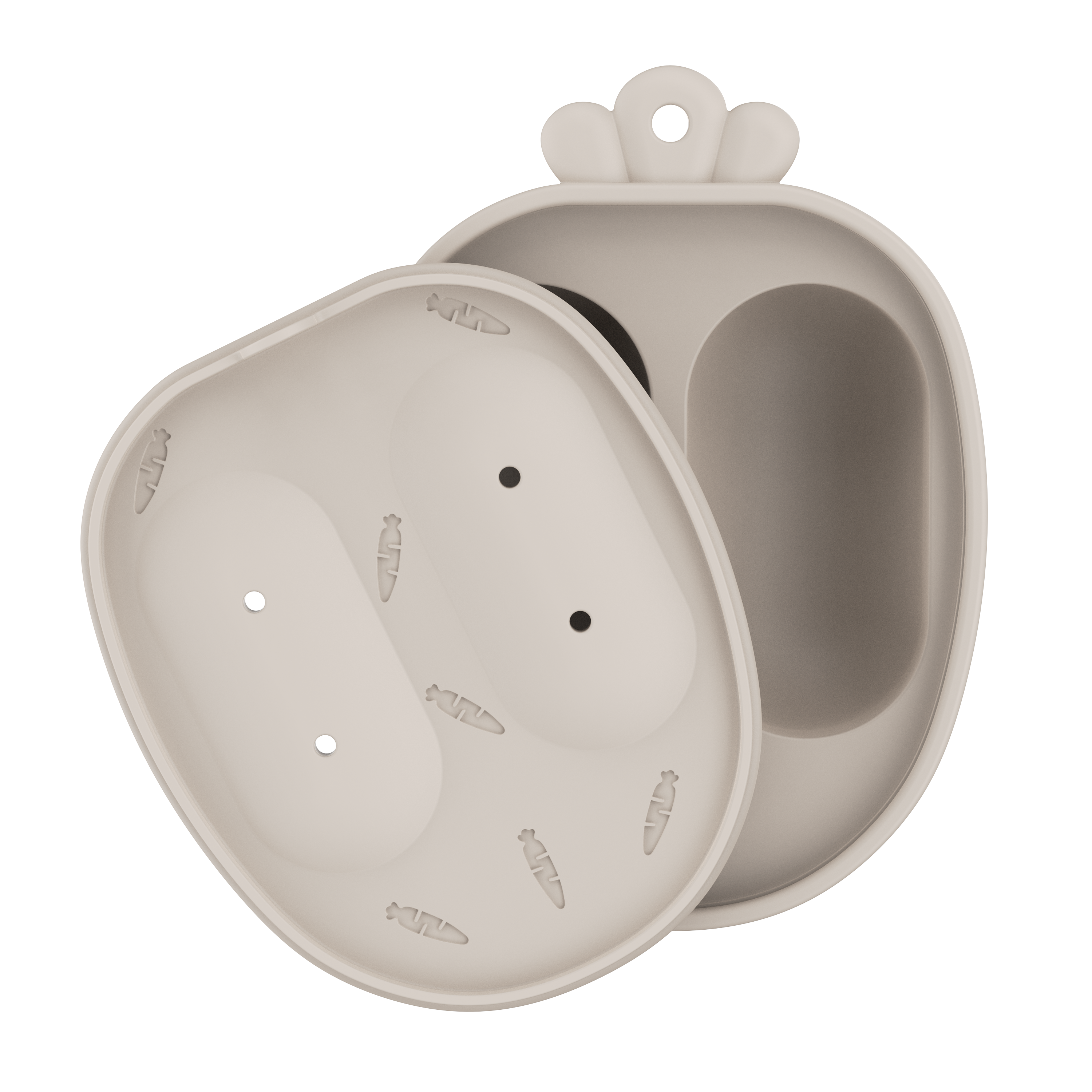 Open gray popsicle molds with carrot pattern detail from MAMAMEEPA baby feeding set