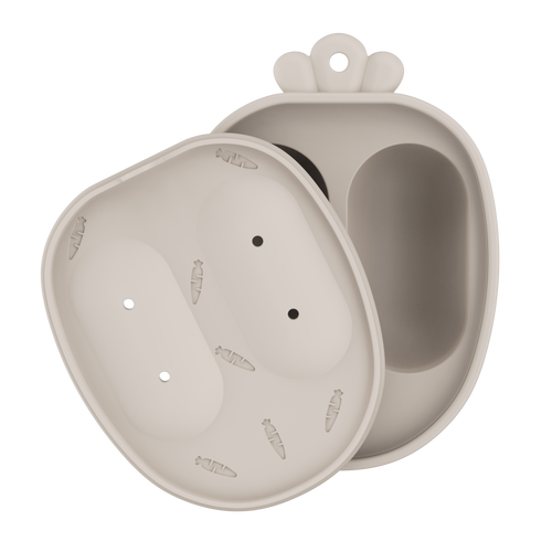 Open gray popsicle molds with carrot pattern detail from MAMAMEEPA baby feeding set