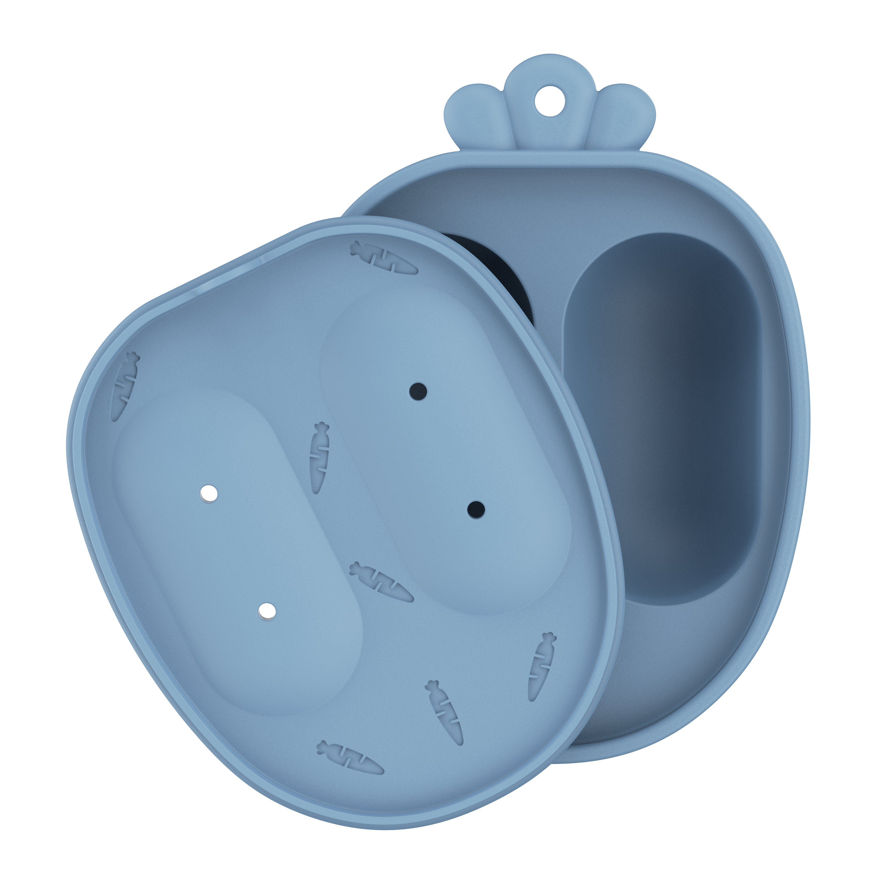 Open blue popsicle molds with carrot pattern detail from MAMAMEEPA baby feeding set