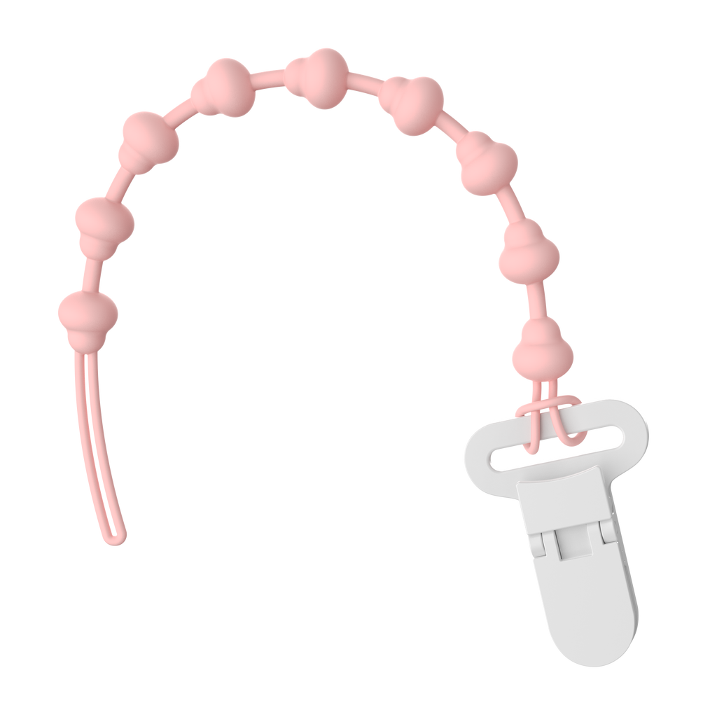 Pink silicone pacifier clip strap with beads for MAMAMEEPA baby fruit feeder