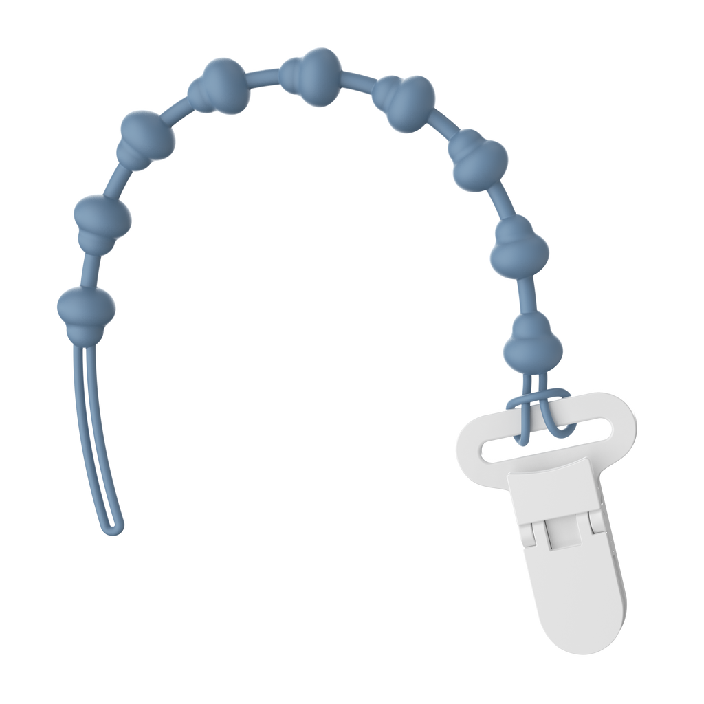 Blue silicone pacifier clip strap with beads for MAMAMEEPA baby fruit feeder