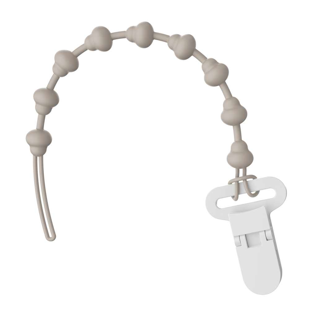 Gray silicone pacifier clip strap with beads for MAMAMEEPA baby fruit feeder